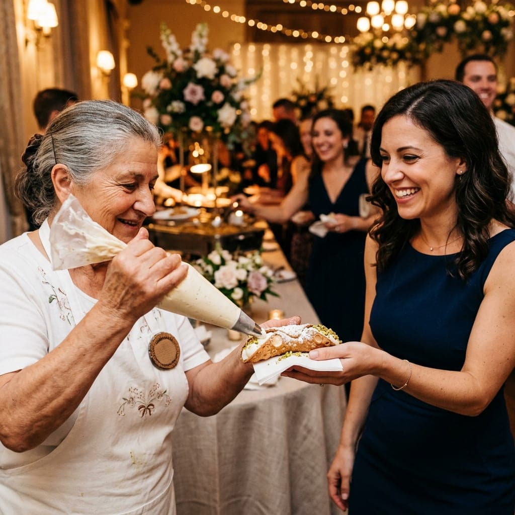 Cannoli being piped fresh at a family celebration